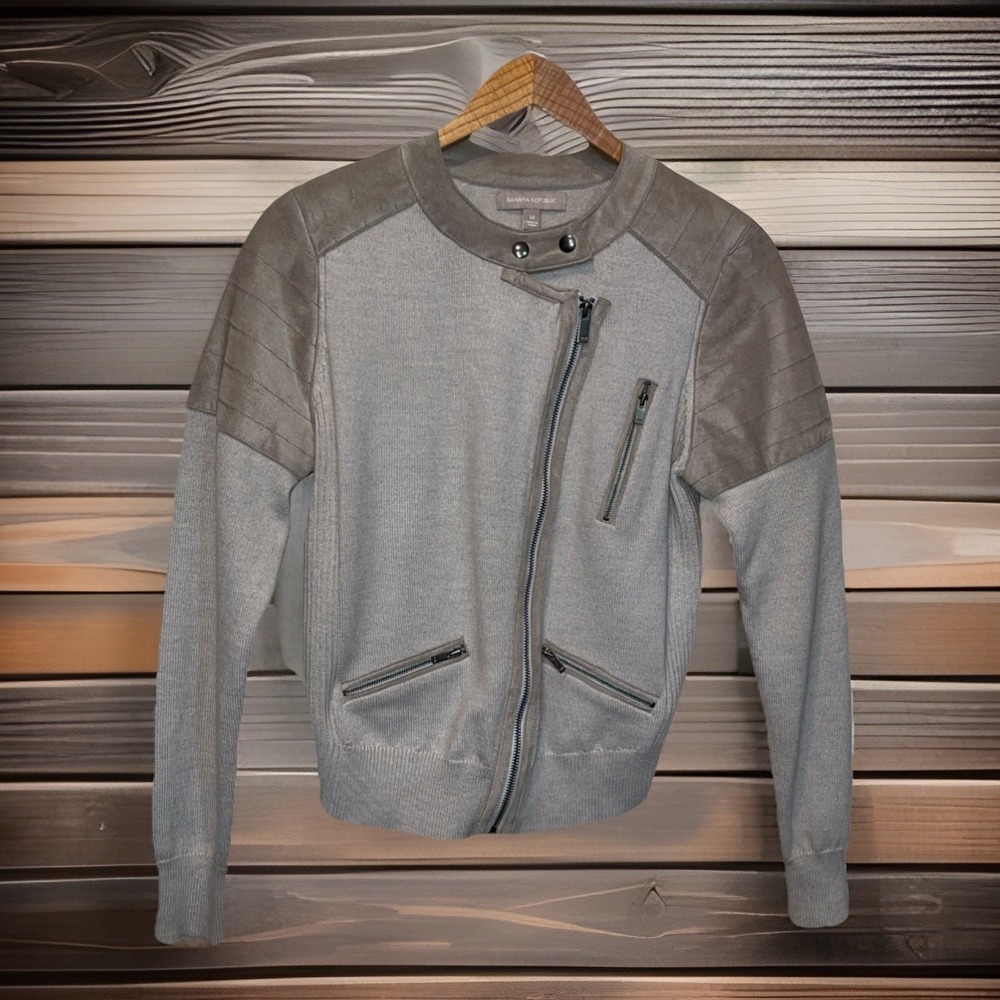Banana Republic Merino Wool Jacket Women M Moto Asymmetrical Full Zip